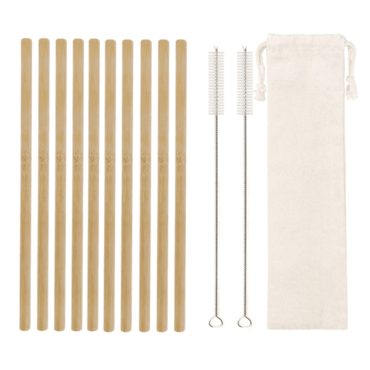 10Pcs Natural & Reusable Bamboo Straws (with Cleaning Brush)